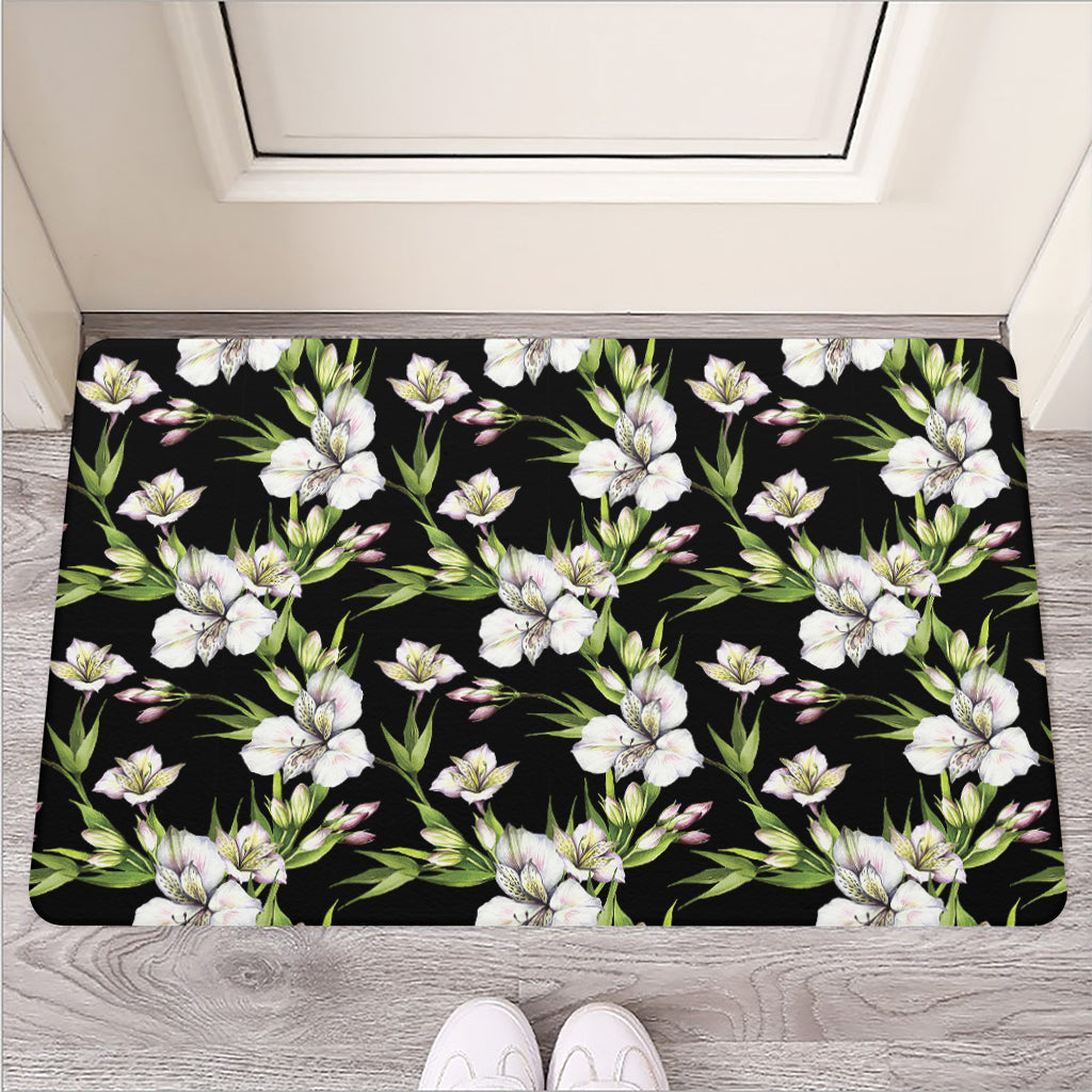 Watercolor Alstroemeria Pattern Print Rubber Doormat