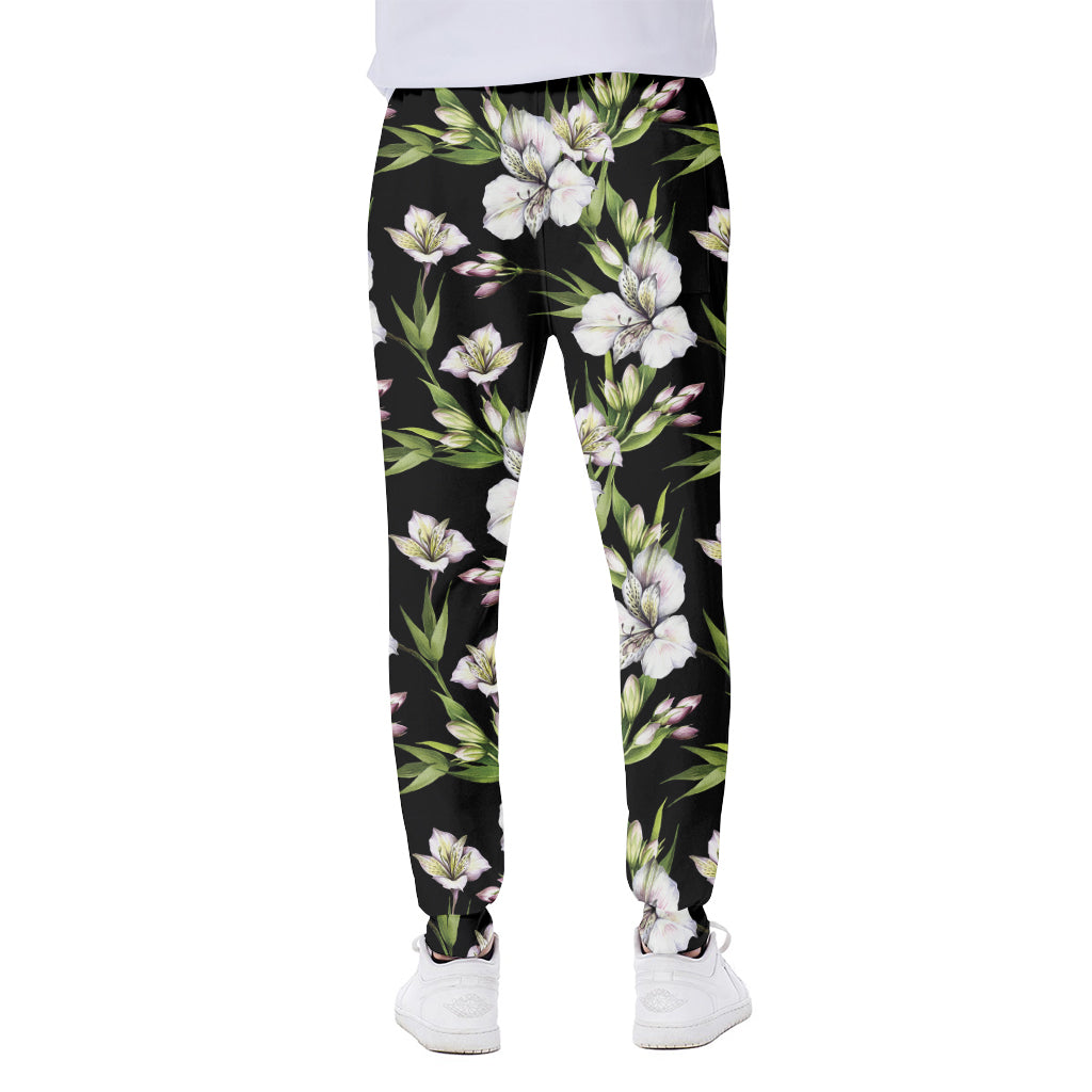 Watercolor Alstroemeria Pattern Print Scuba Joggers