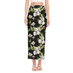 Watercolor Alstroemeria Pattern Print Side Slit Maxi Skirt