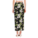 Watercolor Alstroemeria Pattern Print Side Slit Maxi Skirt