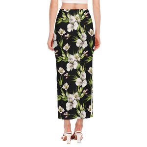 Watercolor Alstroemeria Pattern Print Side Slit Maxi Skirt