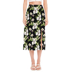 Watercolor Alstroemeria Pattern Print Side Slit Midi Skirt