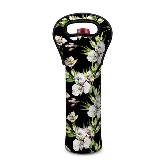 Watercolor Alstroemeria Pattern Print Single Neoprene Wine Tote