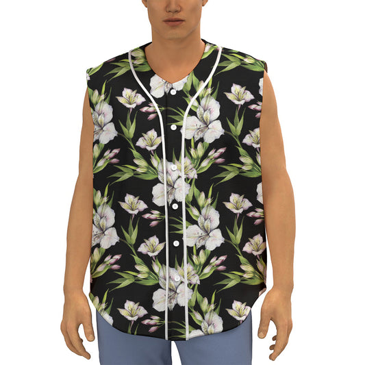 Watercolor Alstroemeria Pattern Print Sleeveless Baseball Jersey