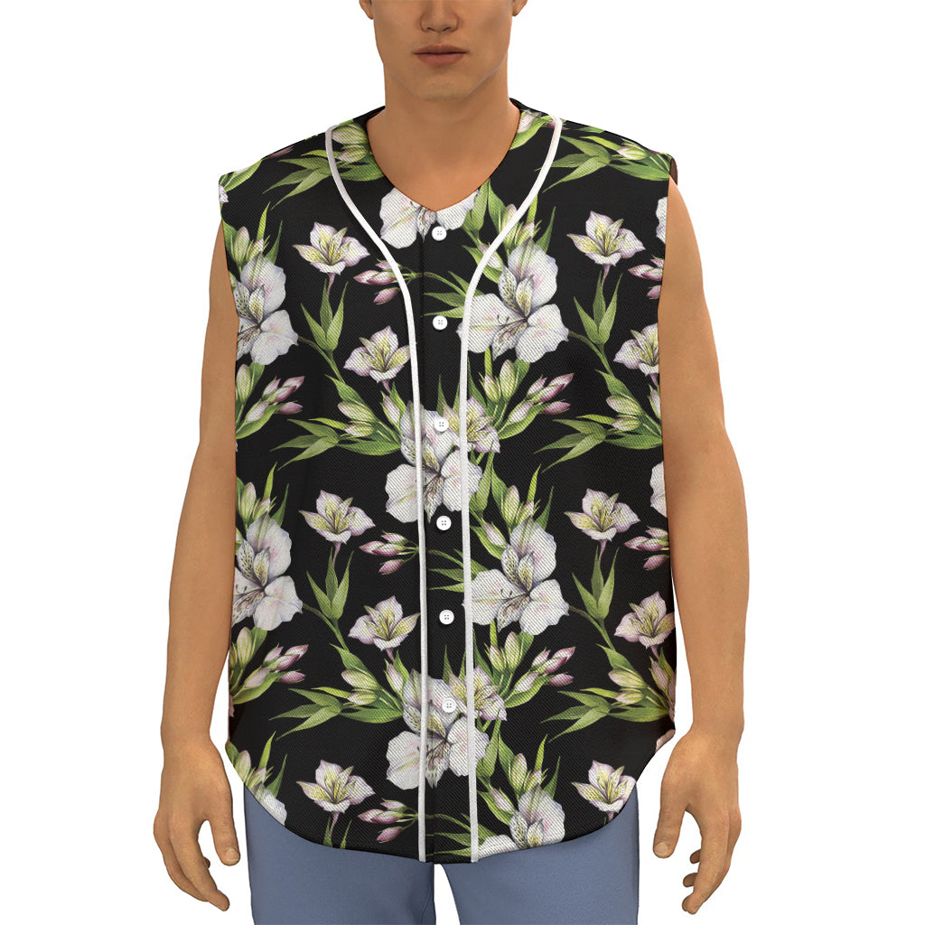 Watercolor Alstroemeria Pattern Print Sleeveless Baseball Jersey