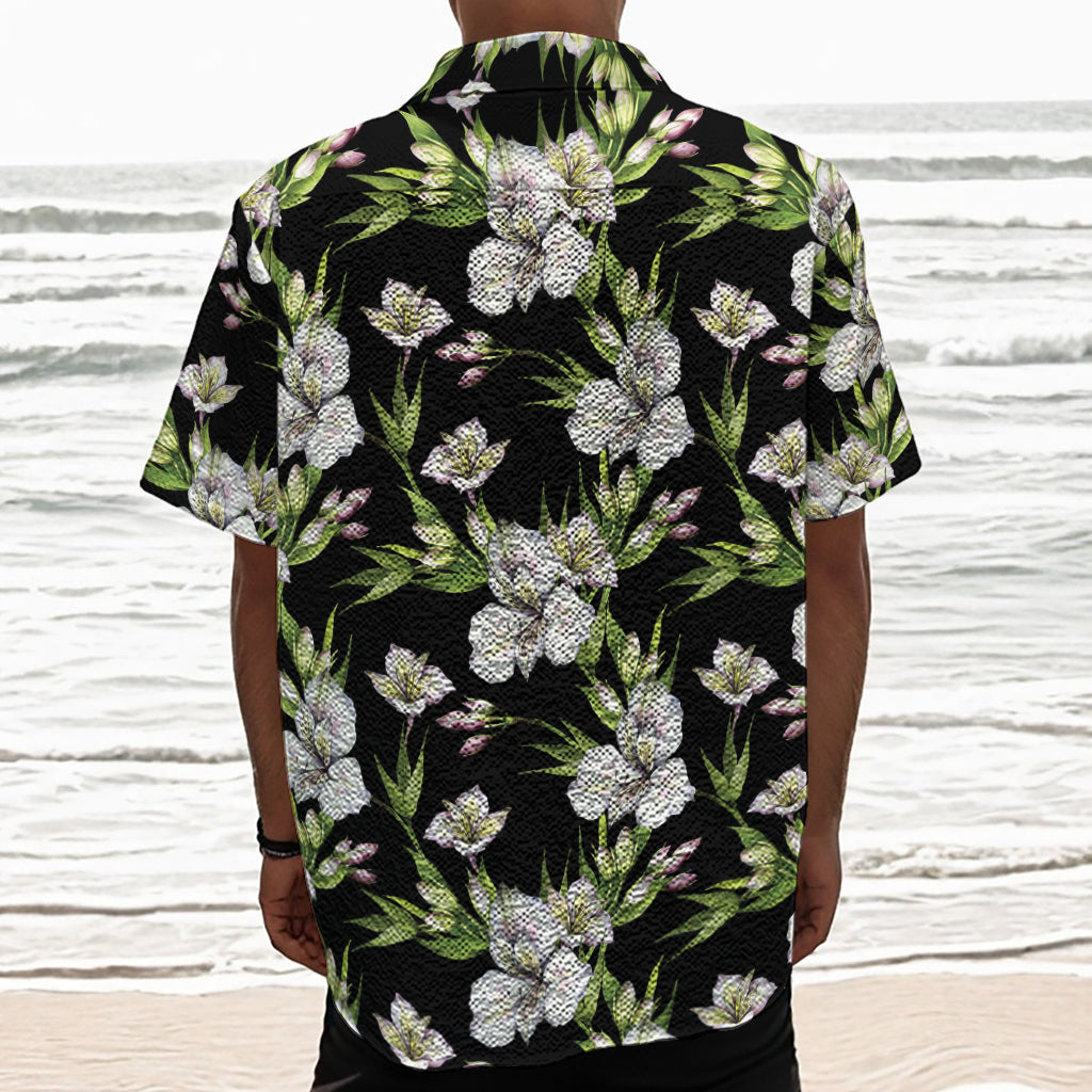 Watercolor Alstroemeria Pattern Print Textured Short Sleeve Shirt