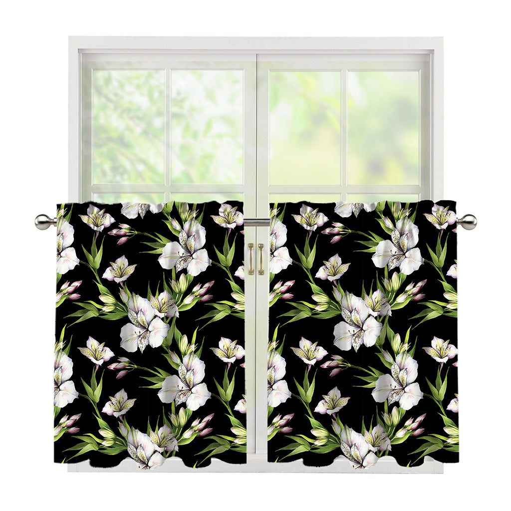 Watercolor Alstroemeria Pattern Print Tier Curtains