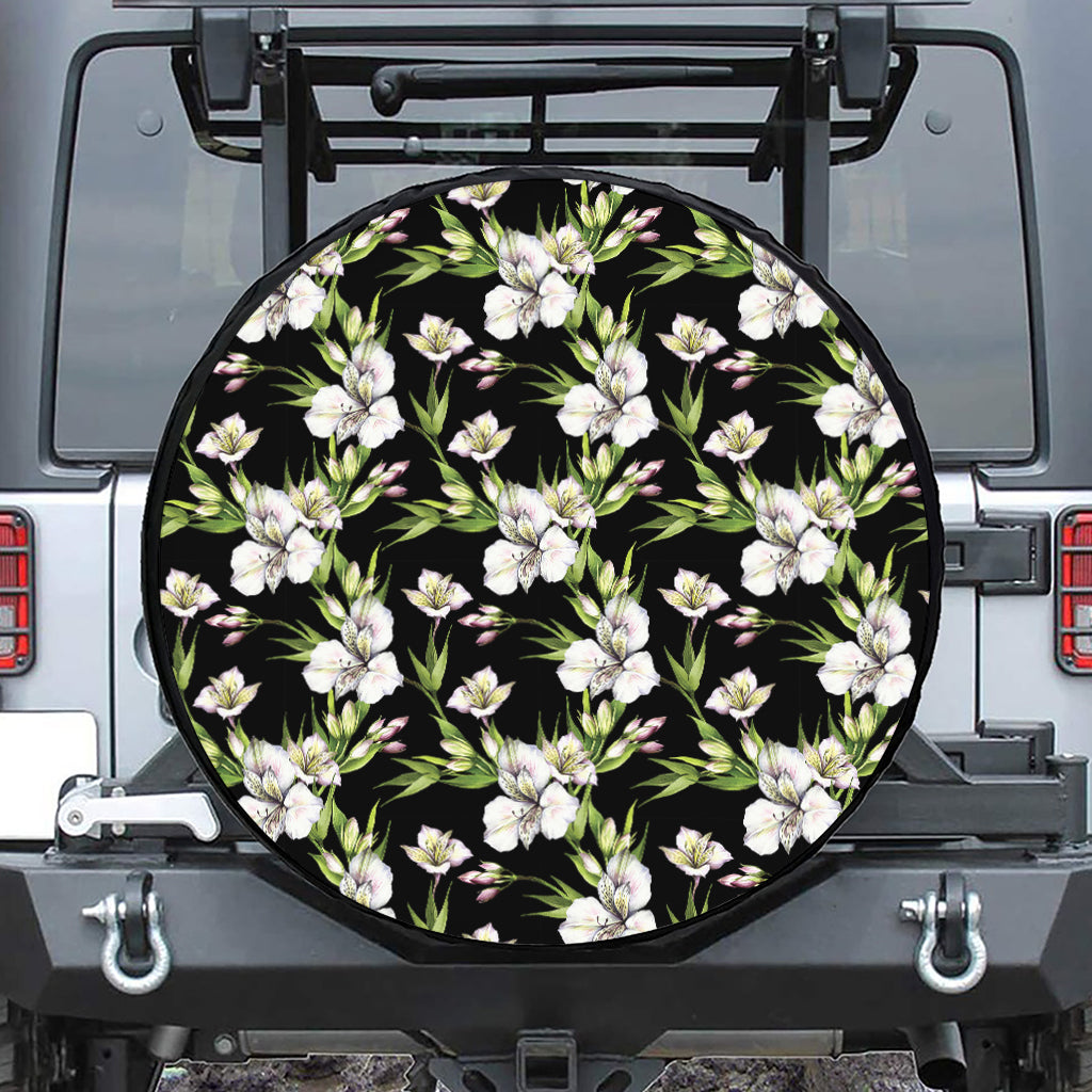 Watercolor Alstroemeria Pattern Print Tire Cover