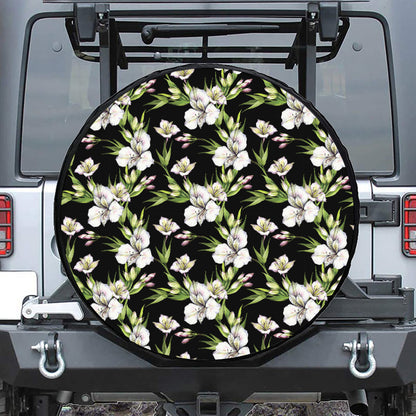 Watercolor Alstroemeria Pattern Print Tire Cover