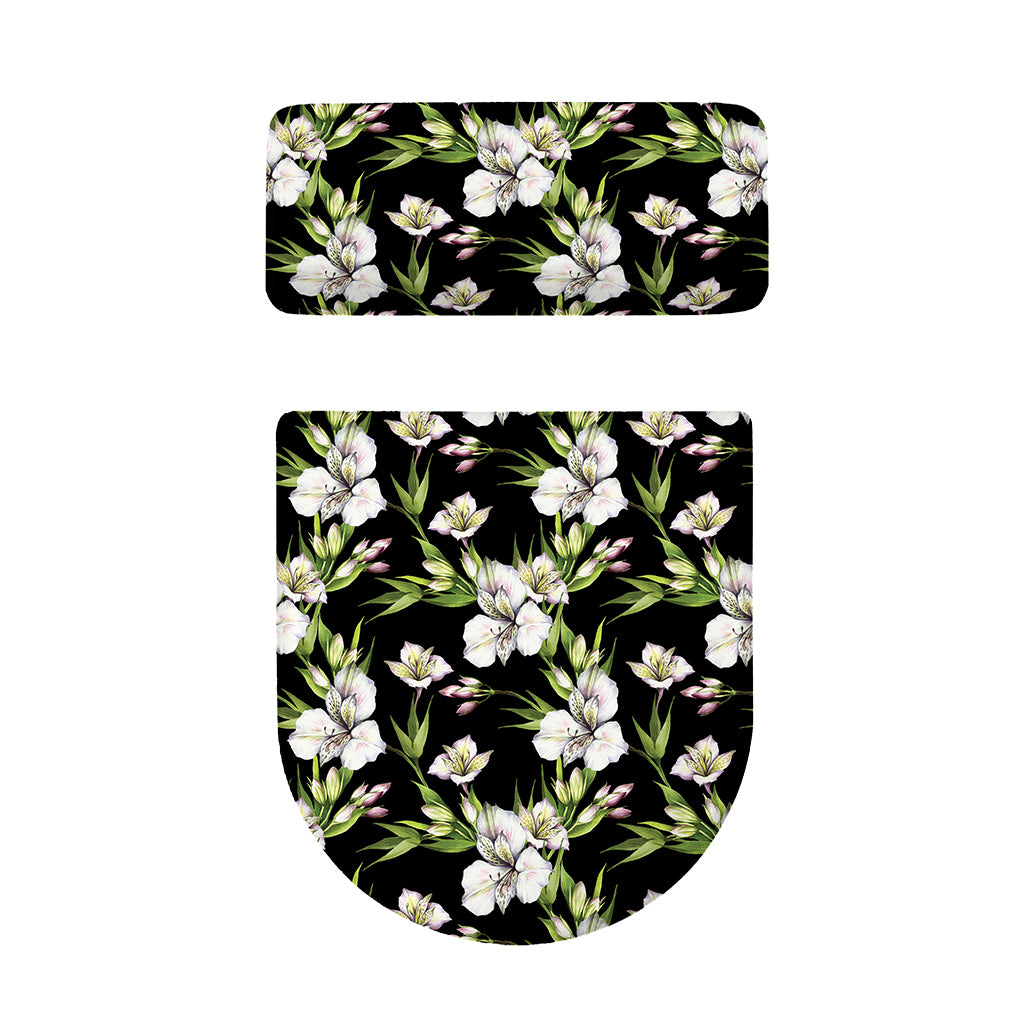 Watercolor Alstroemeria Pattern Print Toilet Lid And Tank Cover Set