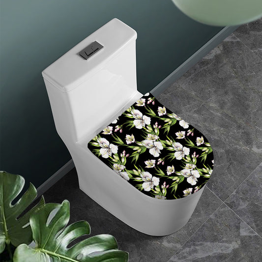 Watercolor Alstroemeria Pattern Print Toilet Lid Cover