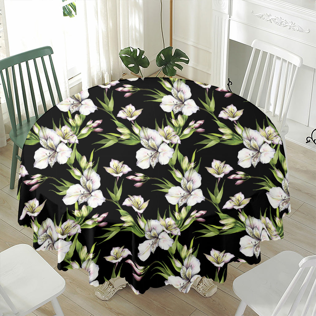 Watercolor Alstroemeria Pattern Print Waterproof Round Tablecloth