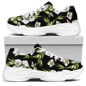 Watercolor Alstroemeria Pattern Print White Chunky Shoes