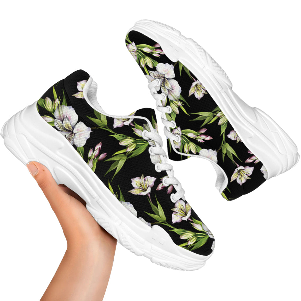 Watercolor Alstroemeria Pattern Print White Chunky Shoes