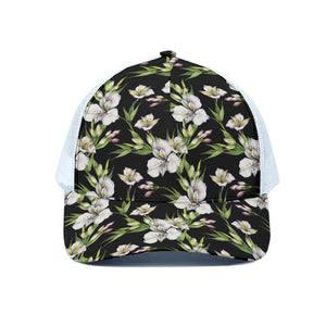 Watercolor Alstroemeria Pattern Print White Mesh Trucker Cap