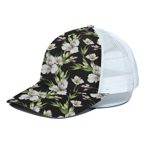 Watercolor Alstroemeria Pattern Print White Mesh Trucker Cap