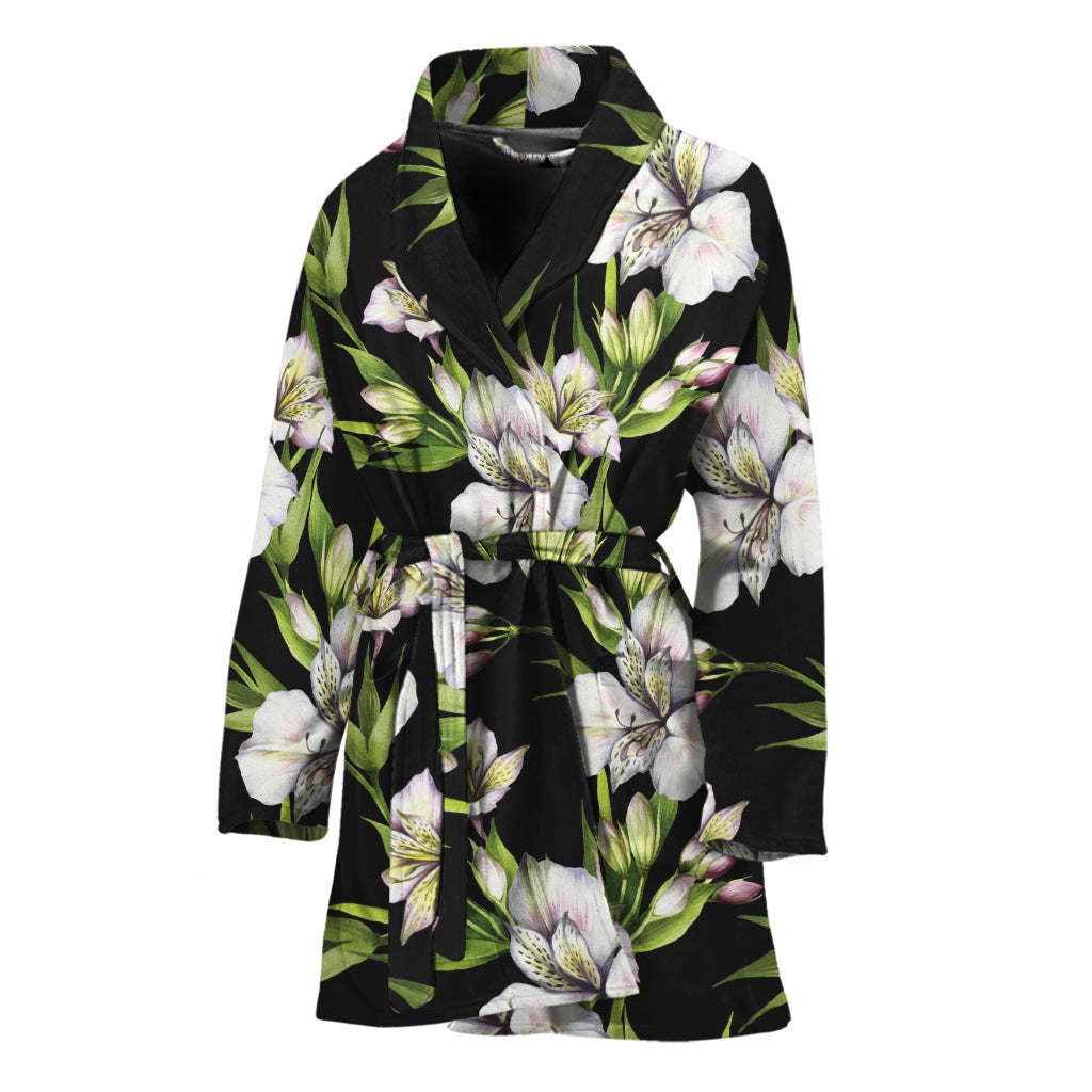 Watercolor Alstroemeria Pattern Print Women's Bathrobe