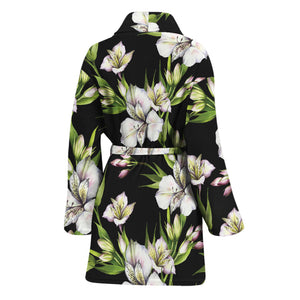 Watercolor Alstroemeria Pattern Print Women's Bathrobe