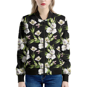 Watercolor Alstroemeria Pattern Print Women's Bomber Jacket