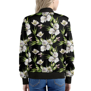 Watercolor Alstroemeria Pattern Print Women's Bomber Jacket