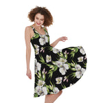Watercolor Alstroemeria Pattern Print Women's Sleeveless Dress