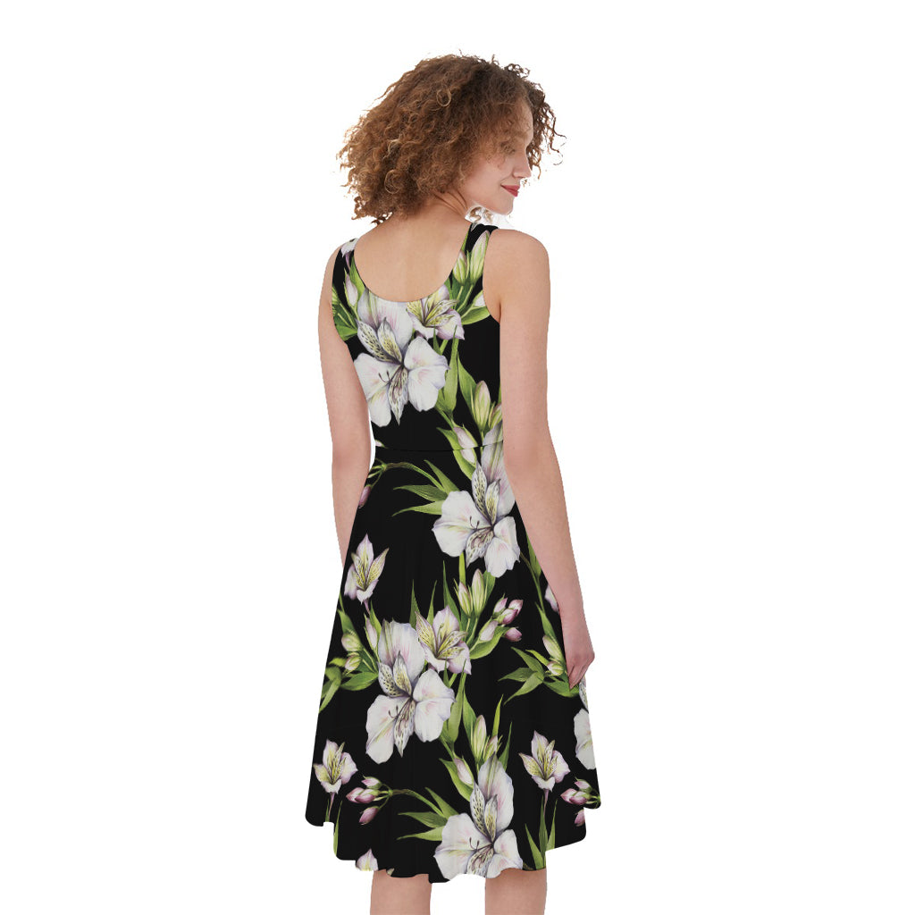 Watercolor Alstroemeria Pattern Print Women's Sleeveless Dress