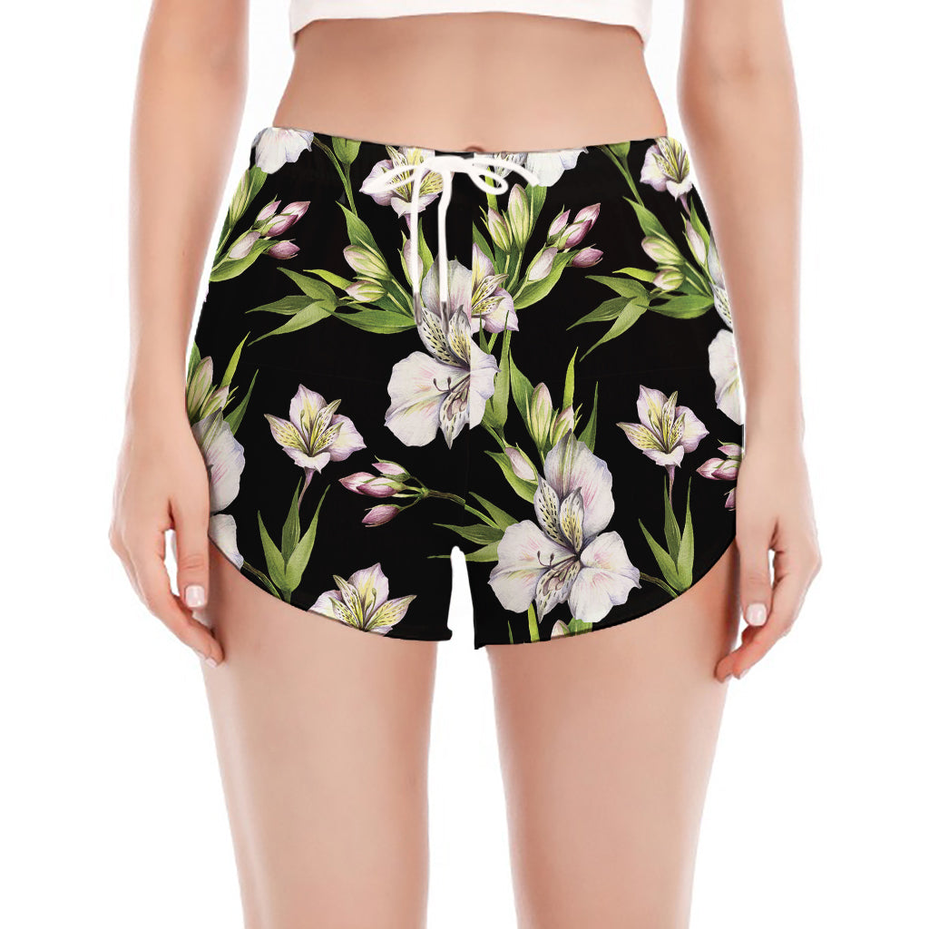 Watercolor Alstroemeria Pattern Print Women's Split Running Shorts