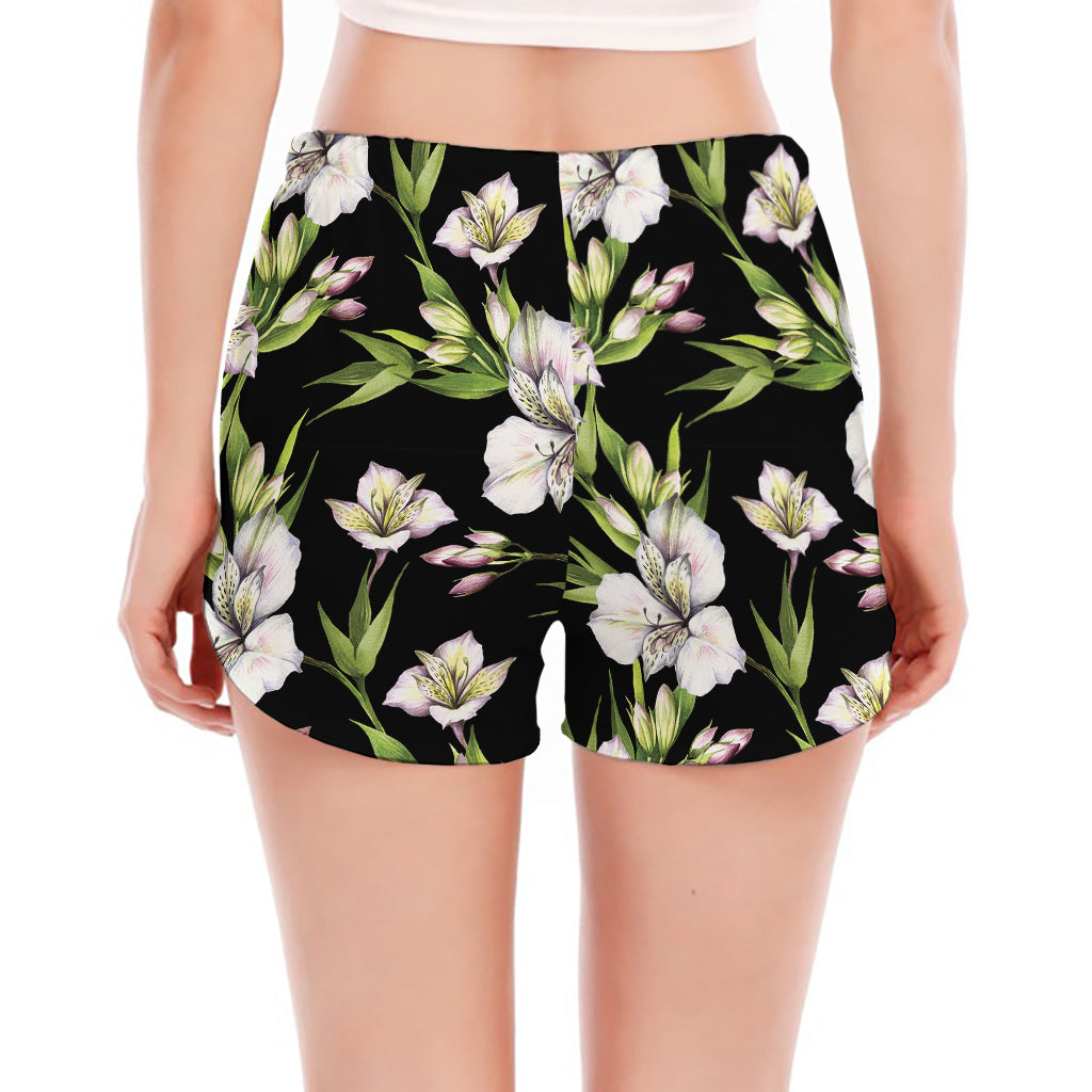 Watercolor Alstroemeria Pattern Print Women's Split Running Shorts