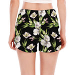 Watercolor Alstroemeria Pattern Print Women's Split Running Shorts