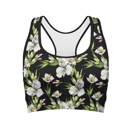 Watercolor Alstroemeria Pattern Print Women's Sports Bra
