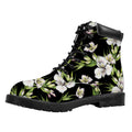Watercolor Alstroemeria Pattern Print Padded Collar Lace Up Boots