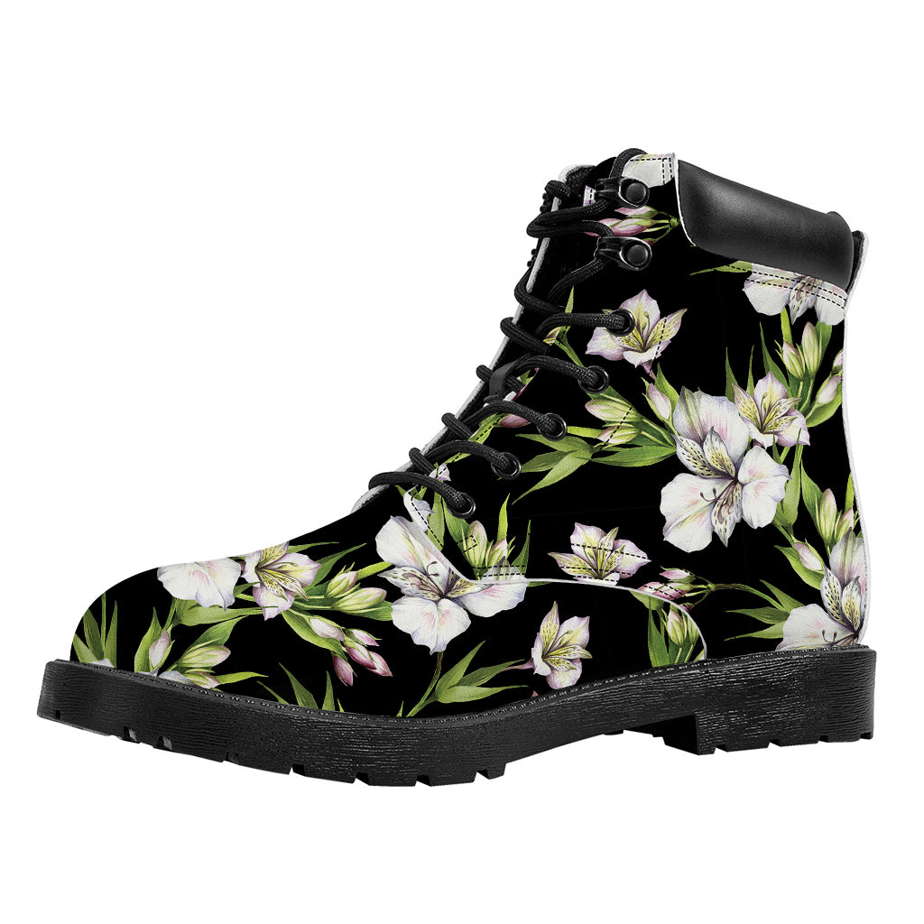 Watercolor Alstroemeria Pattern Print Work Boots