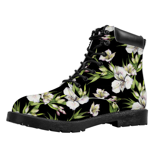 Watercolor Alstroemeria Pattern Print Work Boots