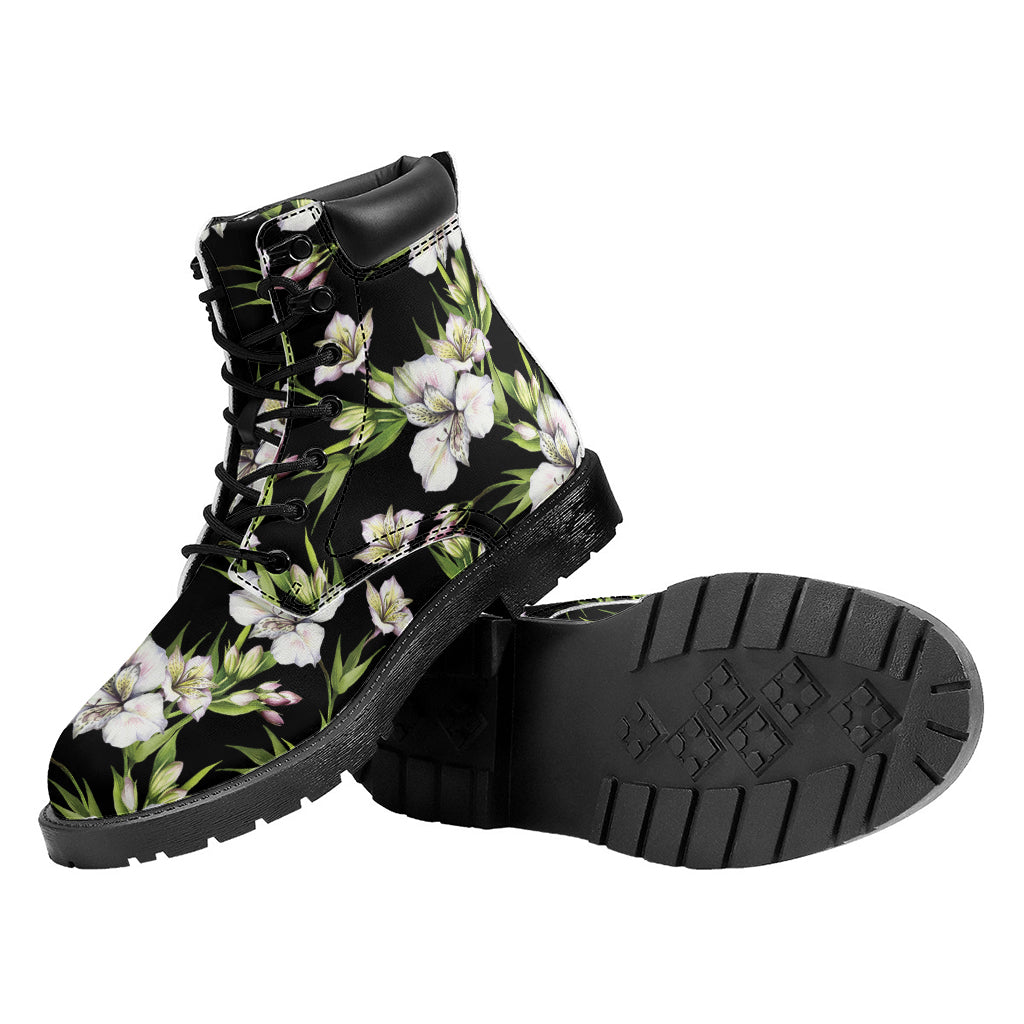 Watercolor Alstroemeria Pattern Print Work Boots