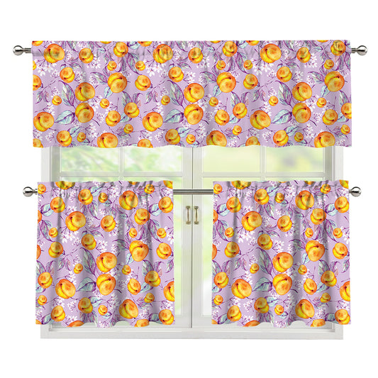 Watercolor Apricot Fruit Pattern Print 3 Piece Kitchen Curtains