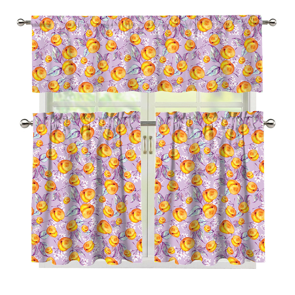 Watercolor Apricot Fruit Pattern Print 3 Piece Kitchen Curtains