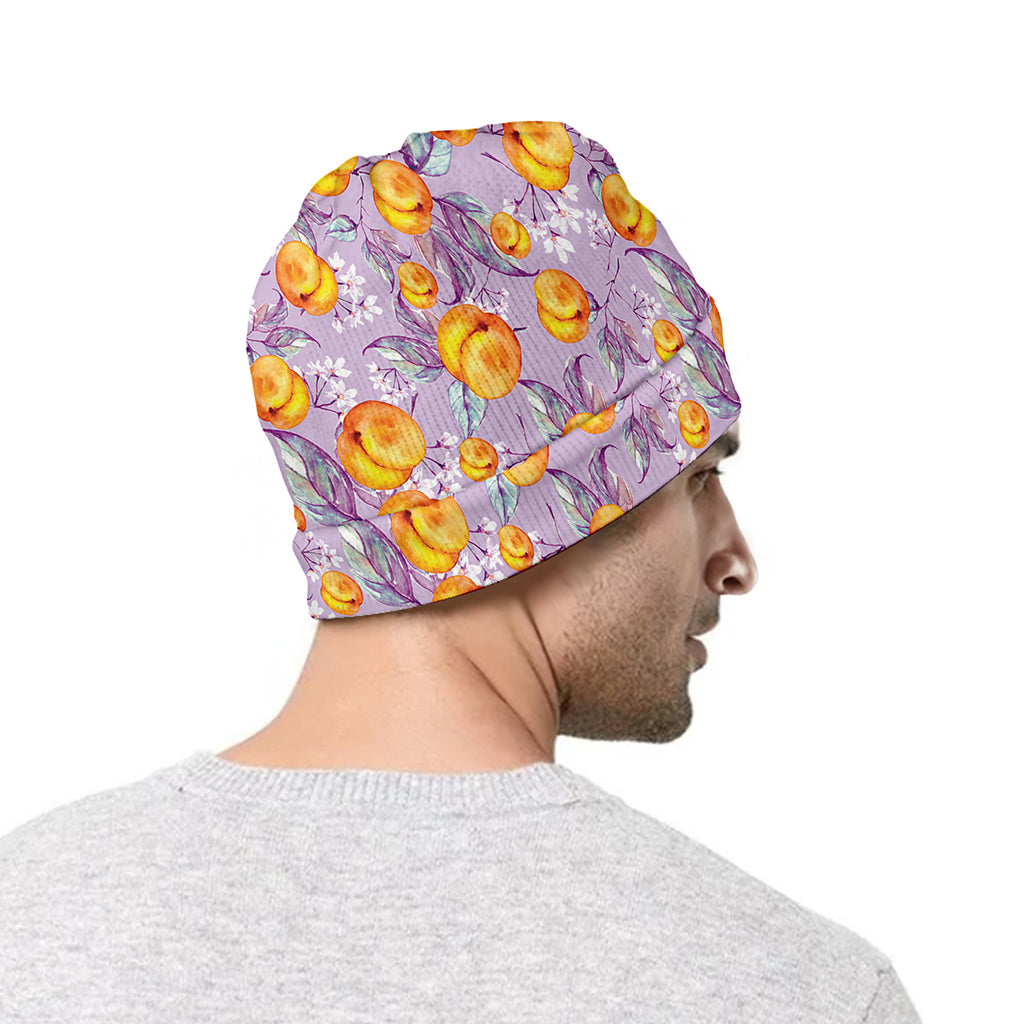 Watercolor Apricot Fruit Pattern Print Beanie
