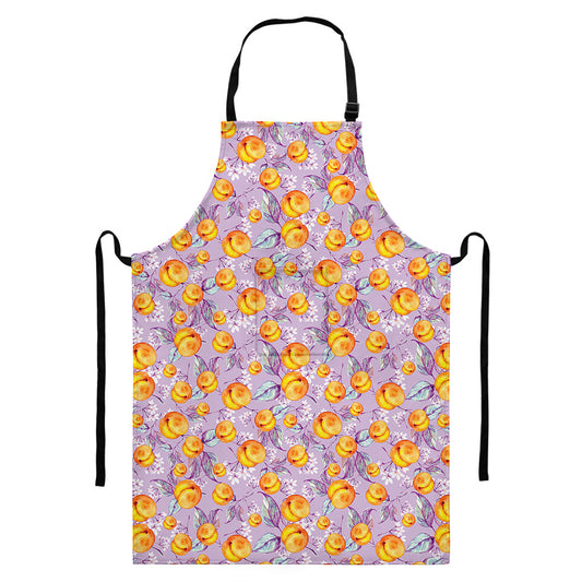 Watercolor Apricot Fruit Pattern Print Bib Apron With Pocket