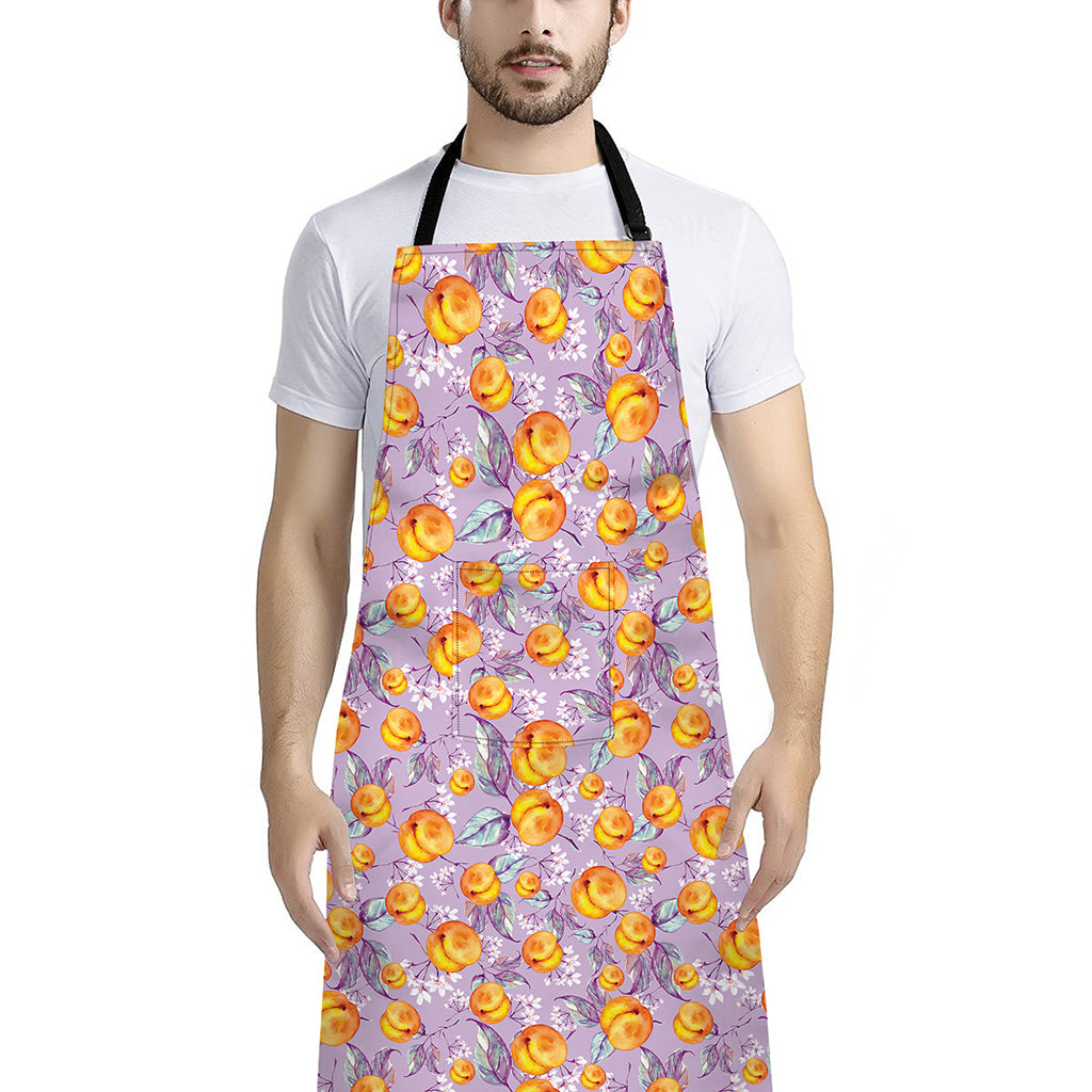 Watercolor Apricot Fruit Pattern Print Bib Apron With Pocket