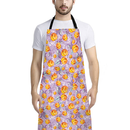 Watercolor Apricot Fruit Pattern Print Bib Apron With Pocket