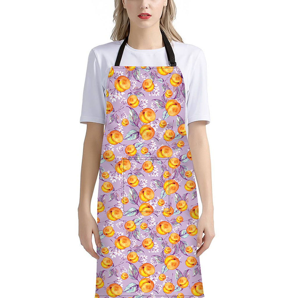 Watercolor Apricot Fruit Pattern Print Bib Apron With Pocket
