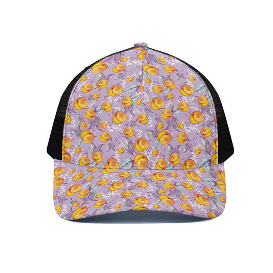 Watercolor Apricot Fruit Pattern Print Black Mesh Trucker Cap