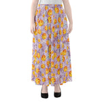 Watercolor Apricot Fruit Pattern Print Chiffon Maxi Skirt