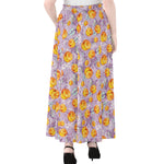 Watercolor Apricot Fruit Pattern Print Chiffon Maxi Skirt