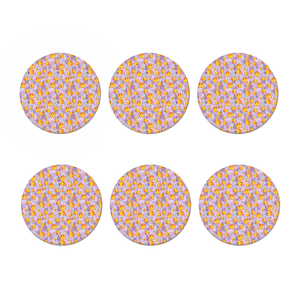 Watercolor Apricot Fruit Pattern Print Coaster Set