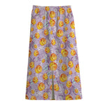 Watercolor Apricot Fruit Pattern Print Cotton Front Slit Maxi Skirt