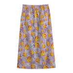 Watercolor Apricot Fruit Pattern Print Cotton Front Slit Maxi Skirt