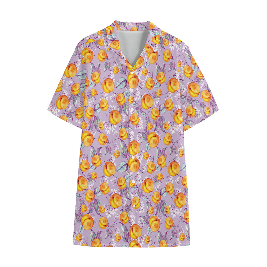 Watercolor Apricot Fruit Pattern Print Cotton Hawaiian Shirt
