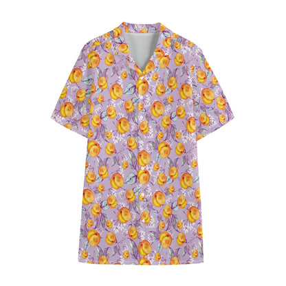 Watercolor Apricot Fruit Pattern Print Cotton Hawaiian Shirt