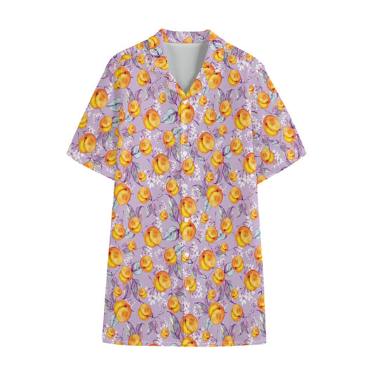 Watercolor Apricot Fruit Pattern Print Cotton Hawaiian Shirt